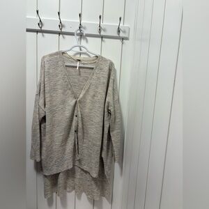 Free People Beige Heathered V-Neck Cardigan Sweater